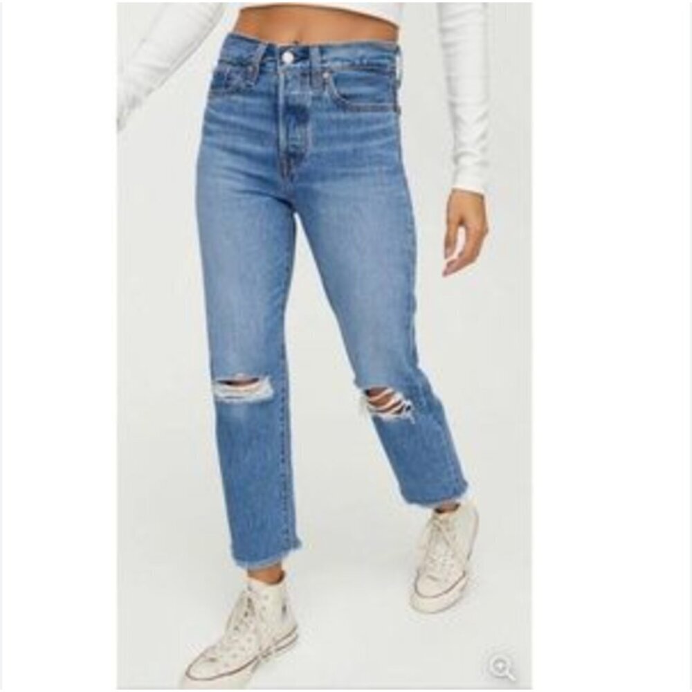 Levi's Wedgie Straight Jeans Cropped Straight Leg High Rise Button Fly Blue 25